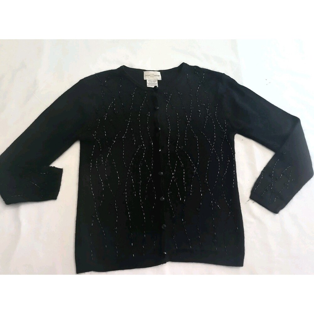Jaclyn Smith Button Up Sweater Long Sleeve Size Small Silk Angora Rabbit Beaded
